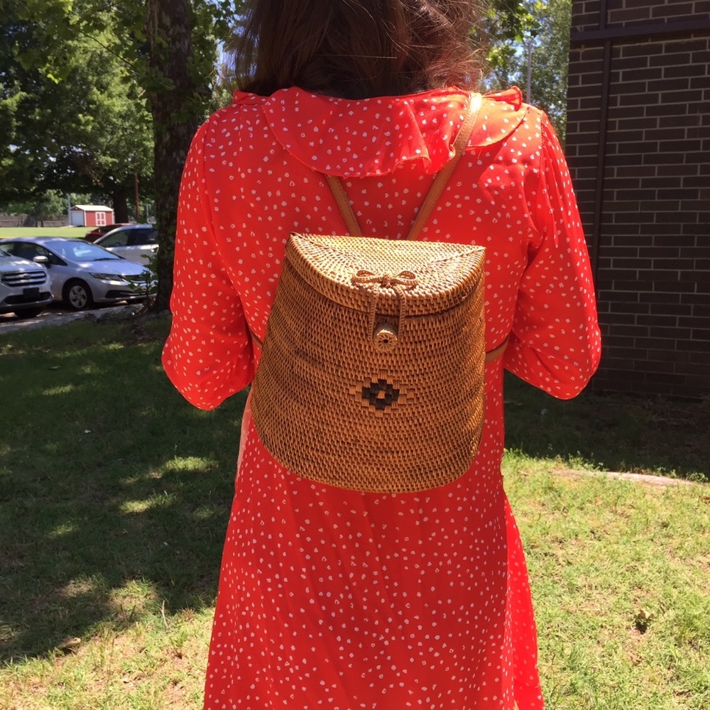 Bali straw wicker handmade rattan backpack - Picture 6 of 6